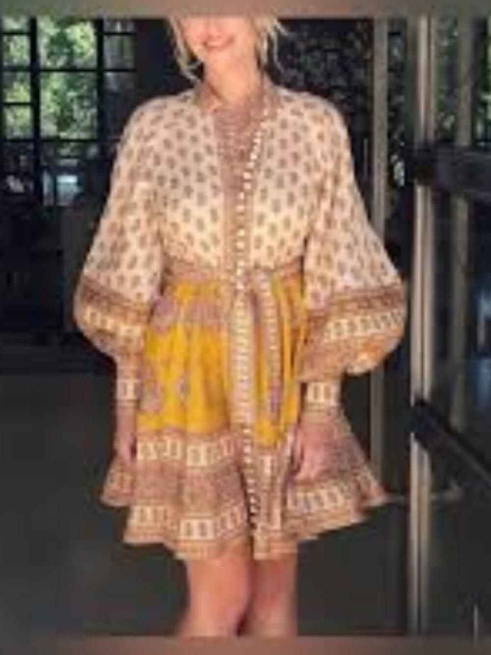 Zimmermann Bonita Buttoned Linen Mini Dress Mustard Paisley XS - Picture 8 of 13